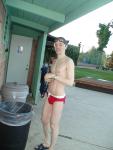 swimmer, red speedo