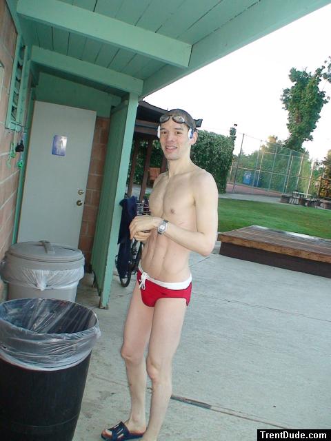 swimmer, red speedo