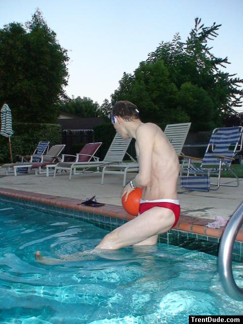 red speedo, with a white speedo underneath