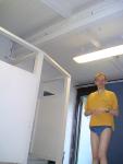 Blue Patagonia brief in the swim locker room