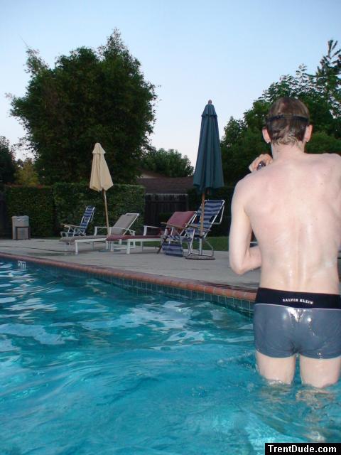 grey Calvin Klein swim boxer (rear)