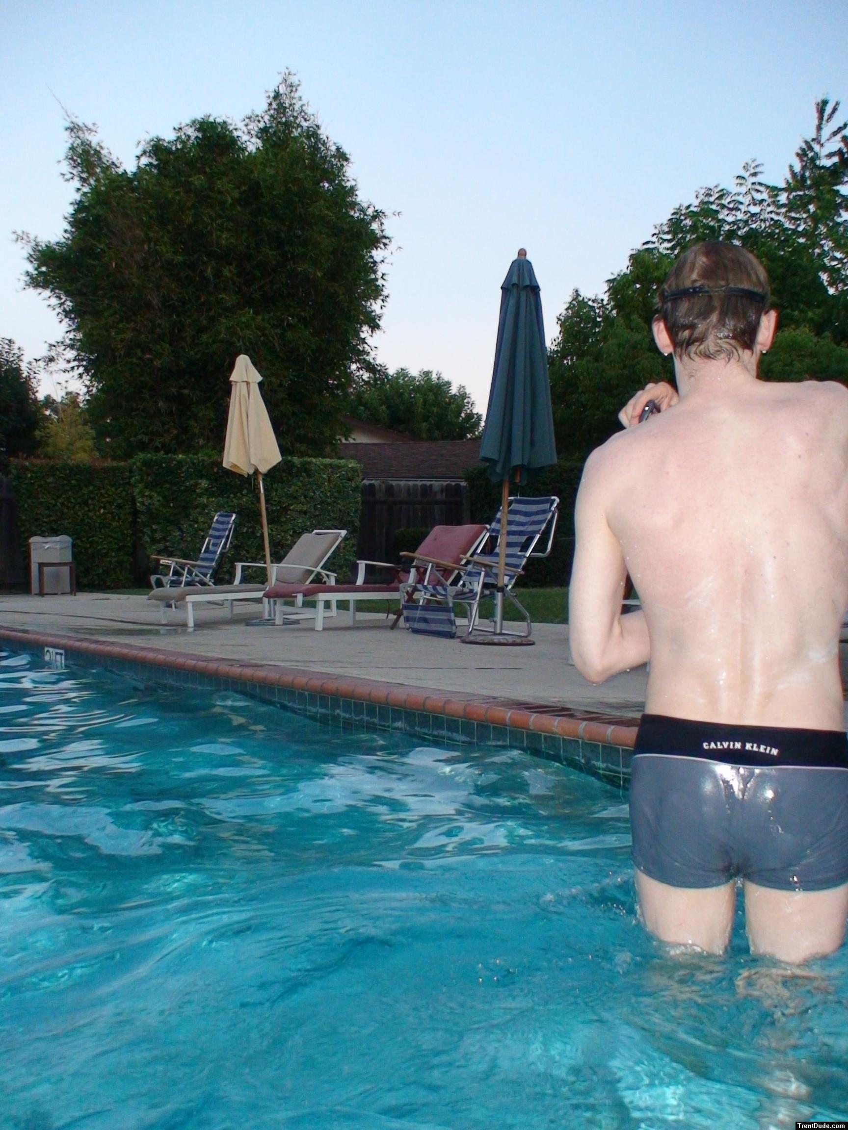grey Calvin Klein swim boxer (rear)
