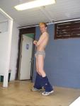 blonde dude wearing greay Tommy Hilfiger briefs, Addidas sweats (bulge)