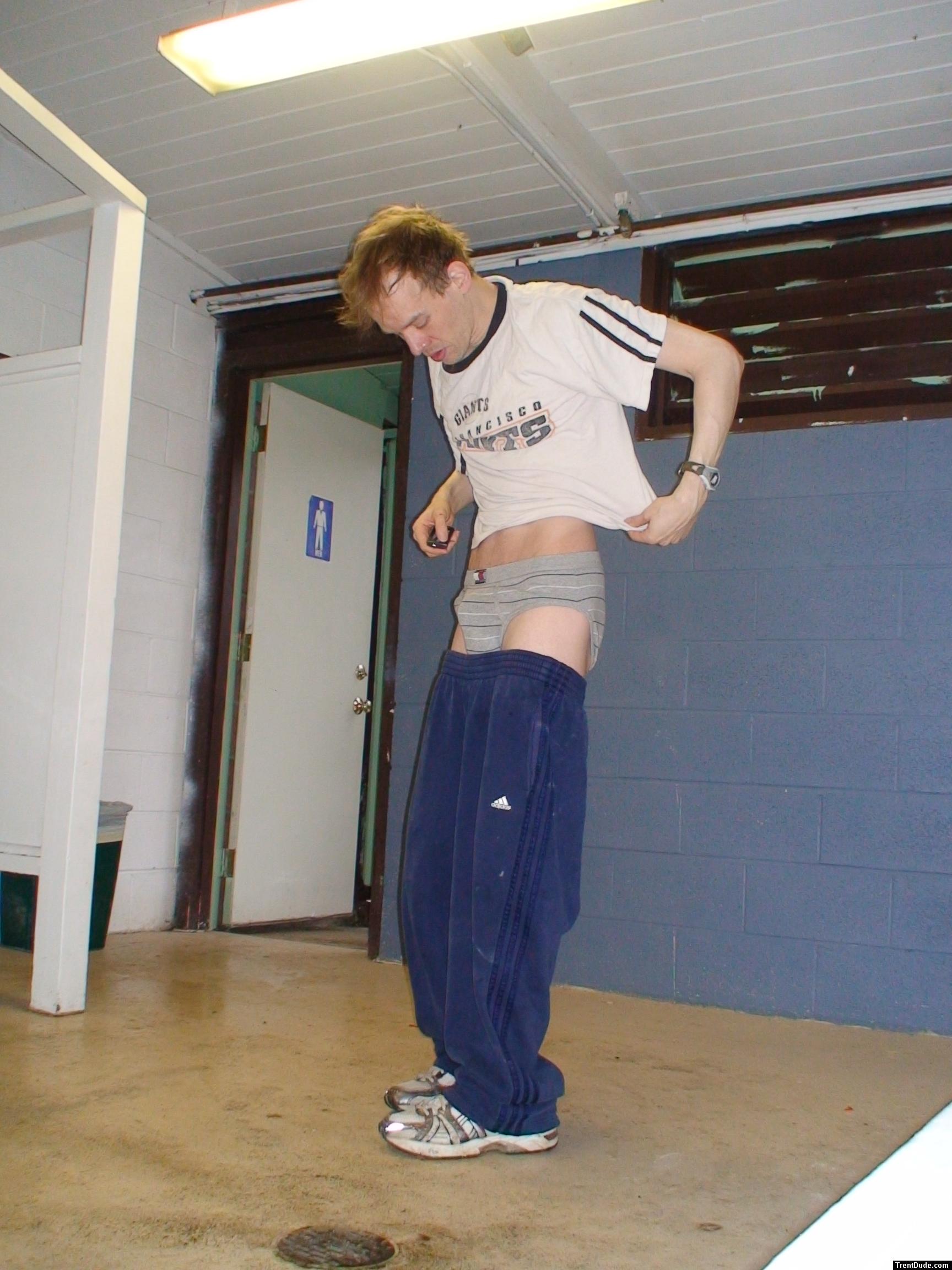 Adidas sweats over grey tommy underwear