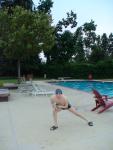 Calvin klein swim briefs at the pool, stretching