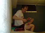red hanes, feet