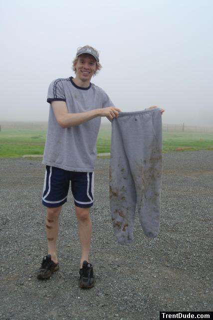 Trent showing off the damage from a tough ride.