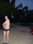 stretching before a morning swim
