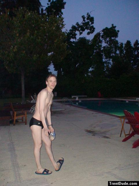 Black speedo at the pool early  morning
