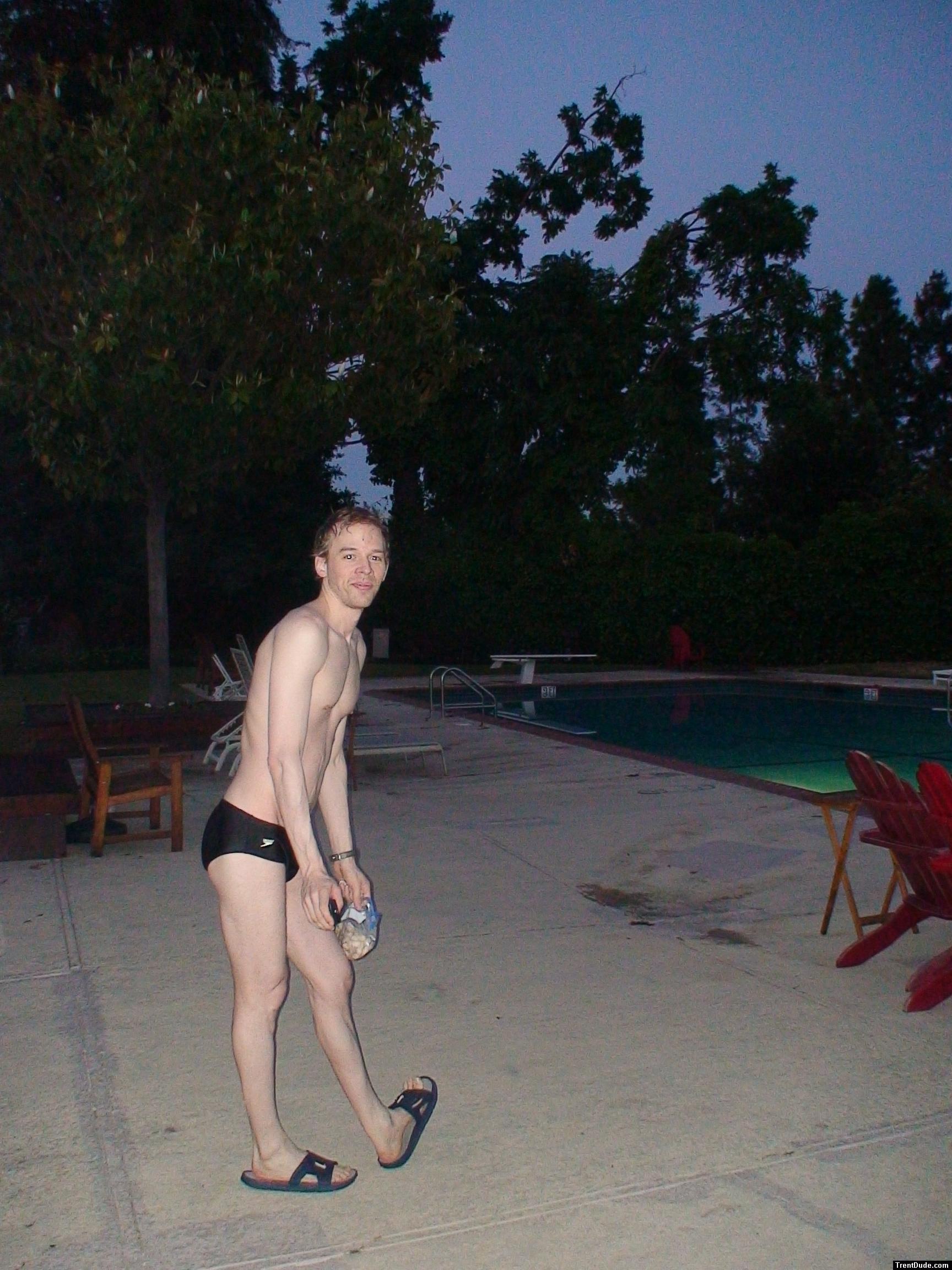 Black speedo at the pool early  morning