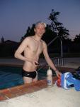 Black speedo at the pool early morning (with visor light from amazon.com)