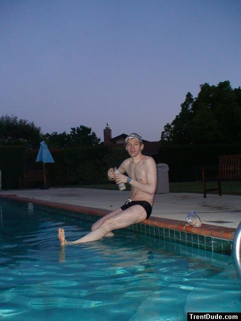 relaxing before a morning swim at the pool