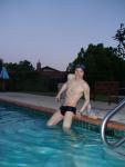 Stretching abdomen before morning swim