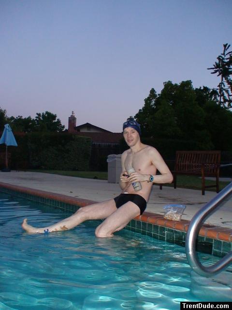 Displaying three band-aids on the right calf (from earlier biking accident)