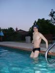Vanquisher goggles on before a morning swim