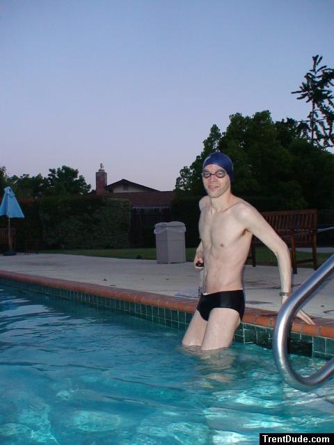 Vanquisher goggles on before a morning swim