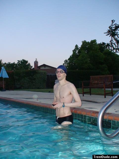 Vanquisher goggles on before a morning swim