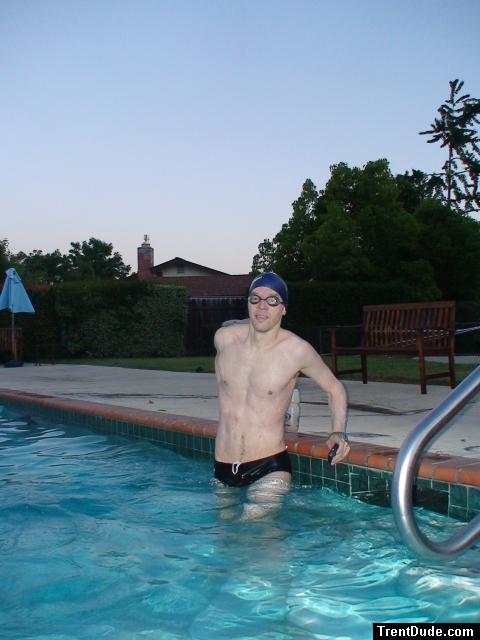 Vanquisher goggles on before a morning swim