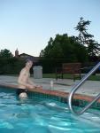 Black speedo at the swimming pool, blueberry antioxidant drink that he sips on throughout the swim workout