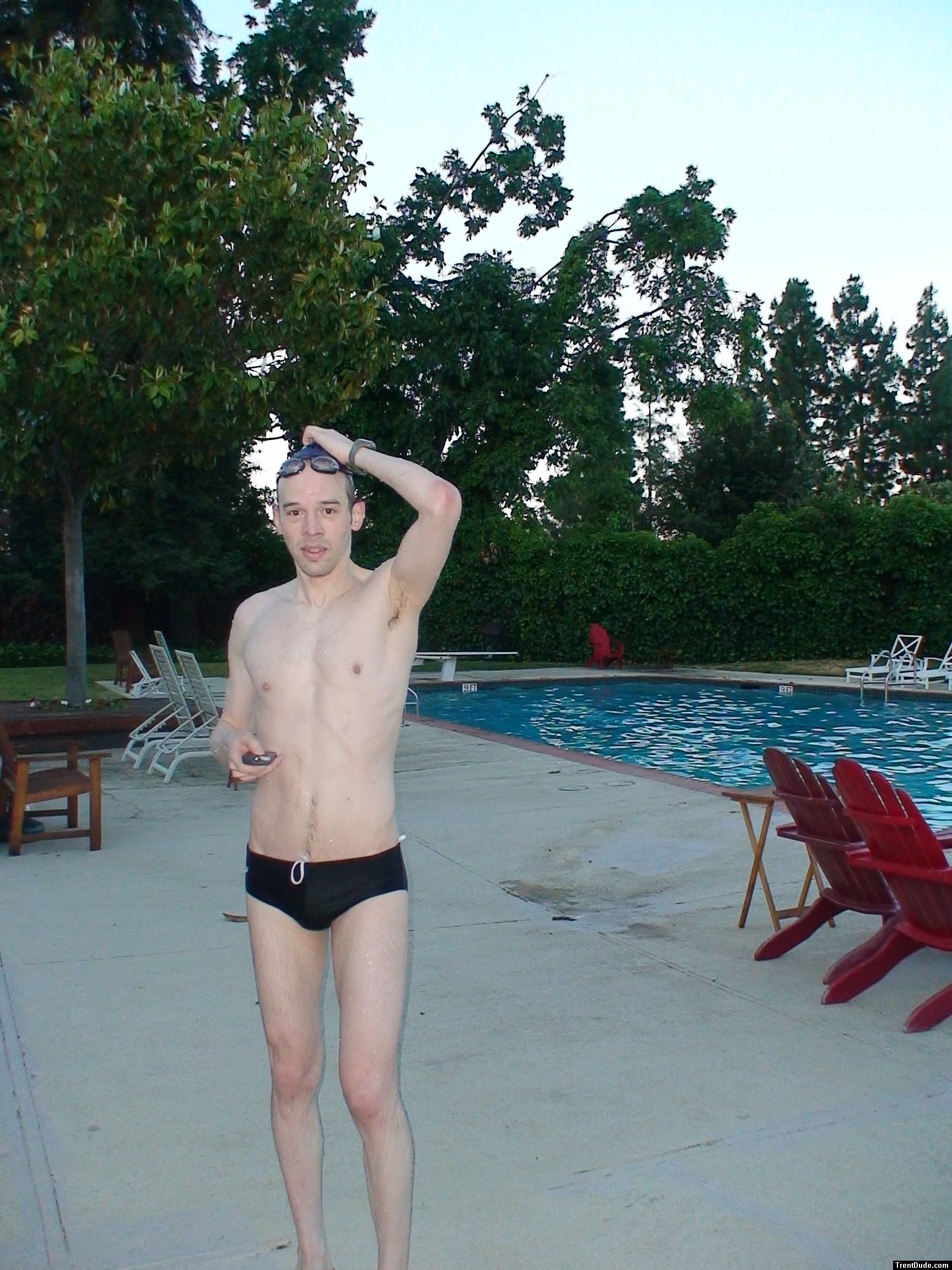 black speedo, after swimming 1km at the pool