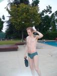 green swim bag and a green nike speedo