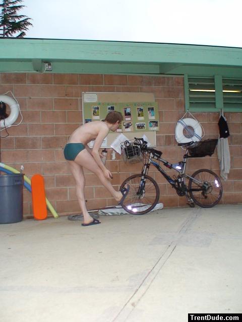 Strectching before a speedo bike ride? (rear)
