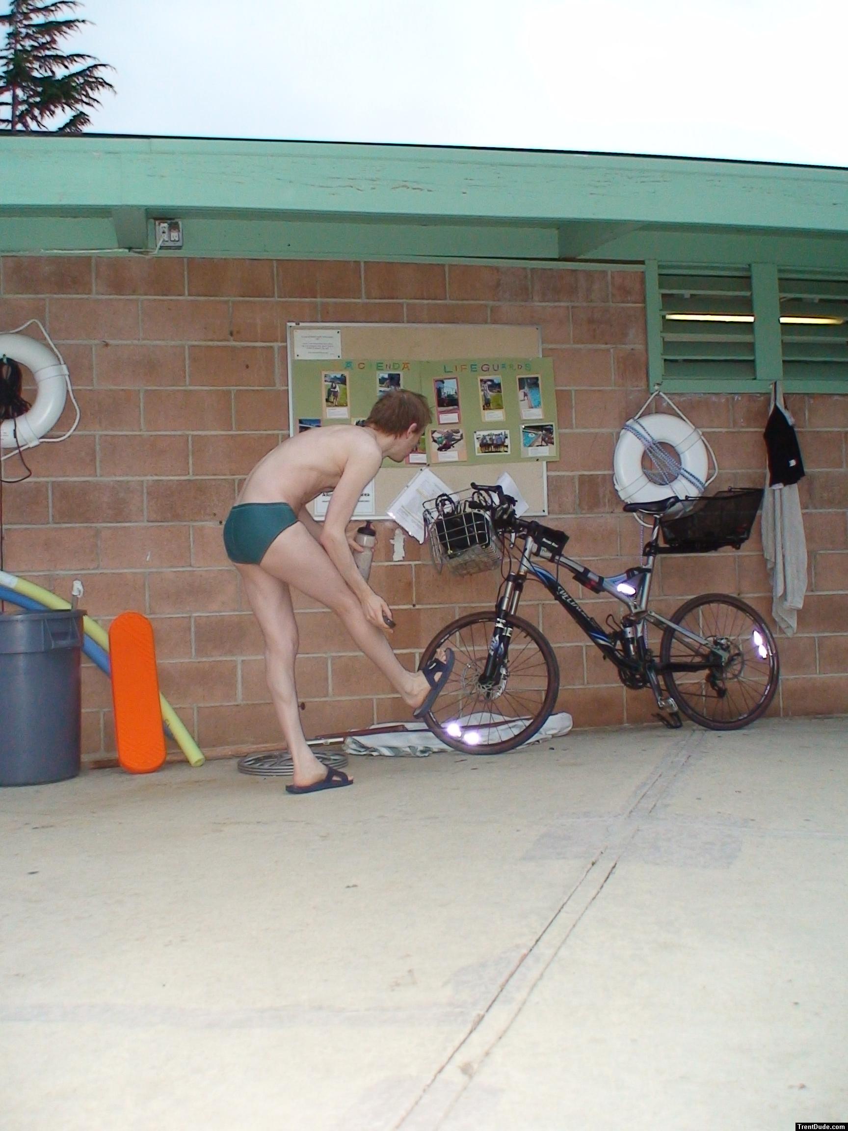 Strectching before a speedo bike ride? (rear)