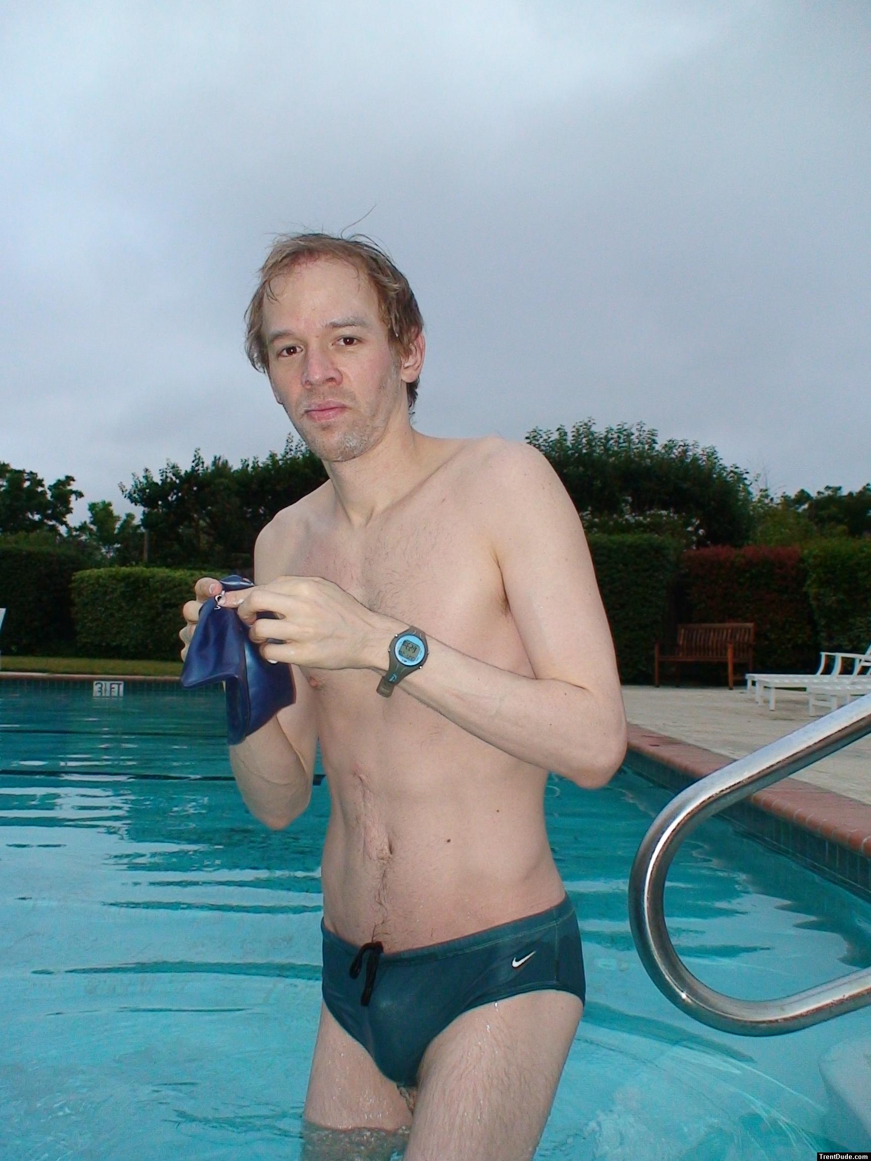 Green Nike speedo swim brief at the pool