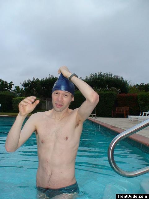 Green Nike speedo swim brief at the pool