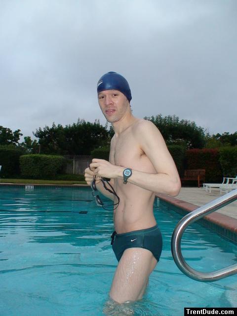 Green Nike speedo swim brief at the pool