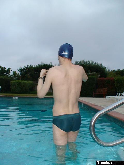 Green Nike speedo swim brief at the pool