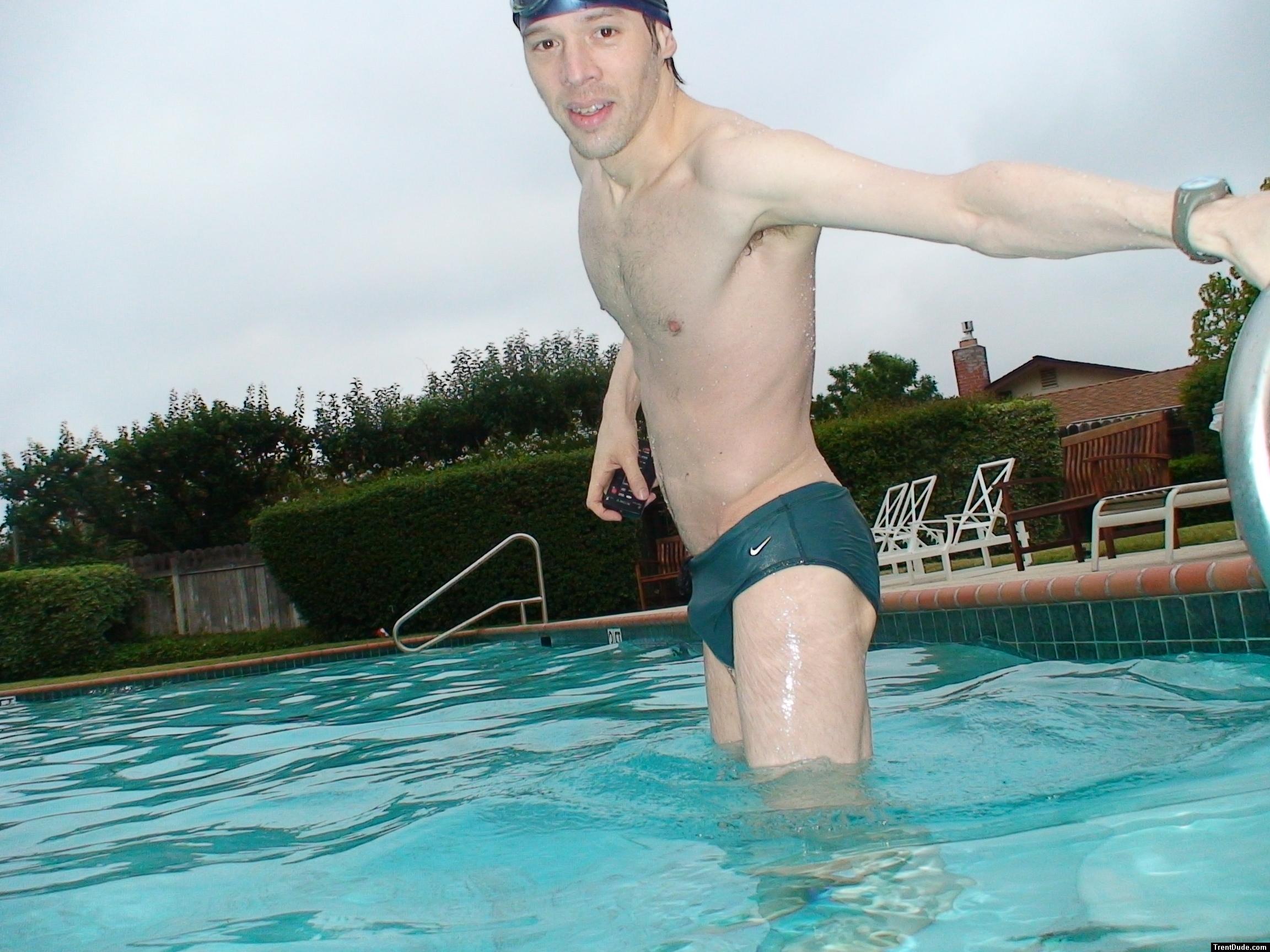 Green Nike speedo swim brief at the pool