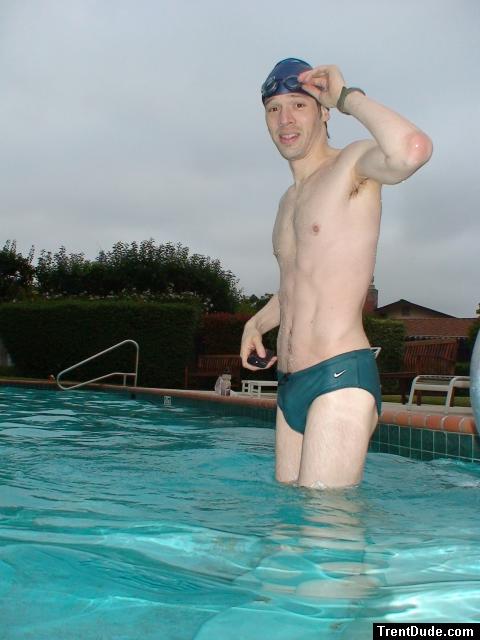 Green Nike speedo swim brief at the pool