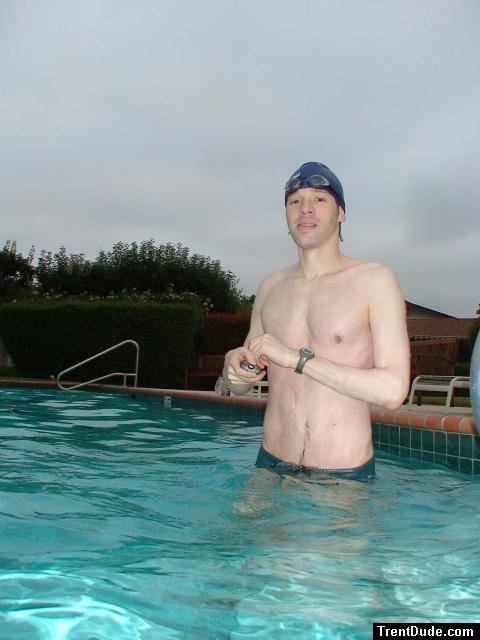 Green Nike speedo swim brief at the pool