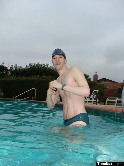 Green Nike speedo swim brief at the pool