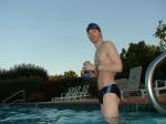 Standing in a Nike black/blue speedo swim brief (pouch)