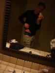 Blue Patagonia Underwear, in a hotel mirror, Nike Coolmax shirt!