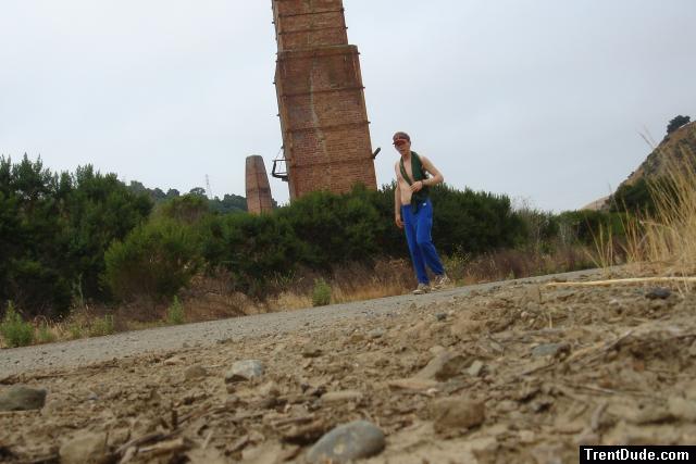 Shirtless in a abandoned brick yard