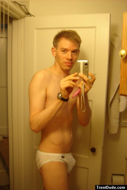 smiling in bikini briefs