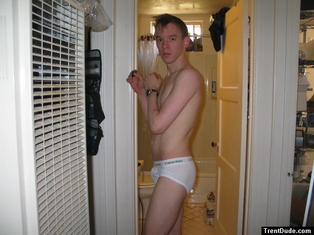 looking suprised, in Calvin Klein briefs