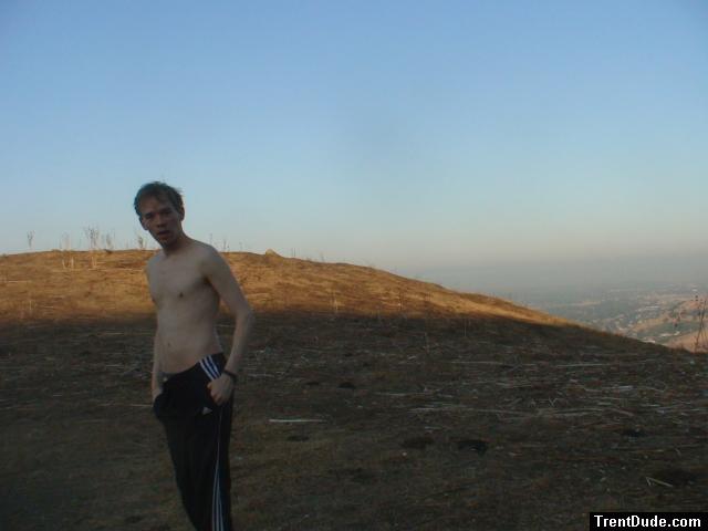 shirtless morning hike