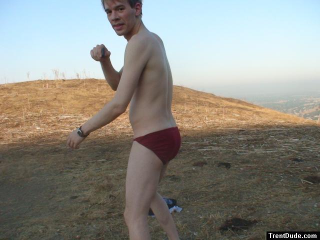 Butt in red string bikini