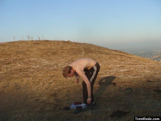 Putting on shoes to escape the rising sun