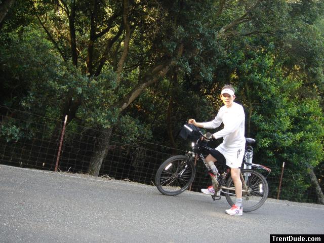 Trent on Trek mountain bike wearing Addidas shorts