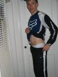 Fox Racing biking shirt, Nike cross training pants, showing white hanes underwear!
