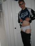 Fox Racing biking shirt, Nike cross training pants, showing white hanes underwear!