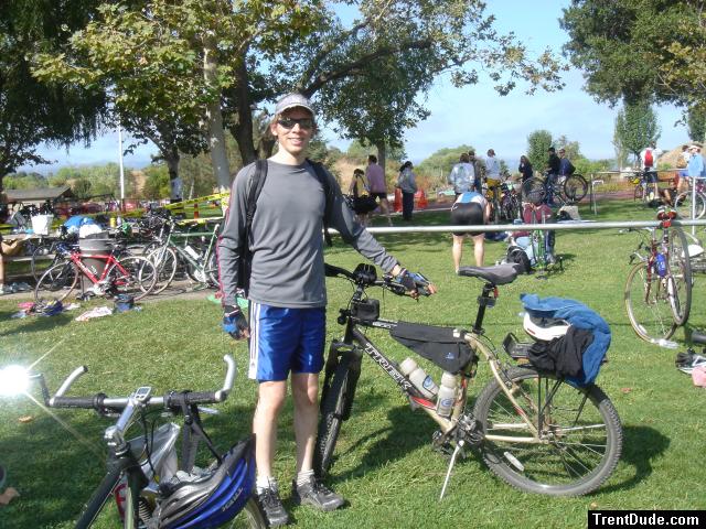 Trent with Trek mountain bike after winning a race