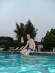 Blue Nike speedo, white swim cap (best)