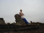 Hiker sitting on rock in white hanes underwear