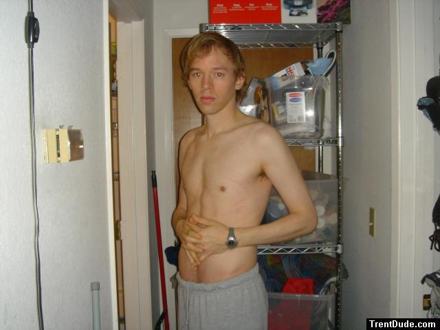 n - shirtless grey sweat pants